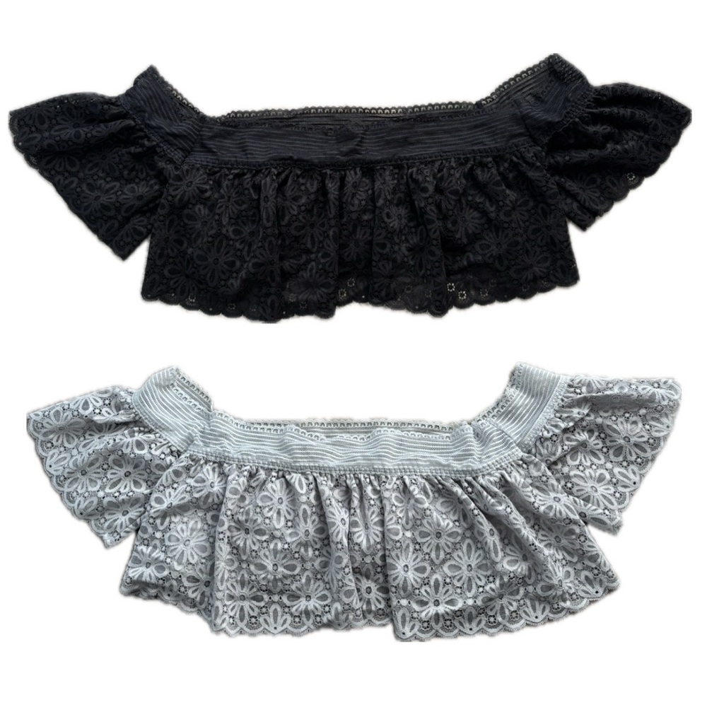Victoria's Secret Black & Gray Lace Off-Shoulder Bandeau, Set of 2, size large